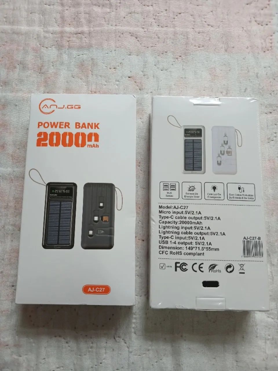 Power Bank Solar 20000mAh 4 em 1 com Cabos + Luz LED - Foto 4