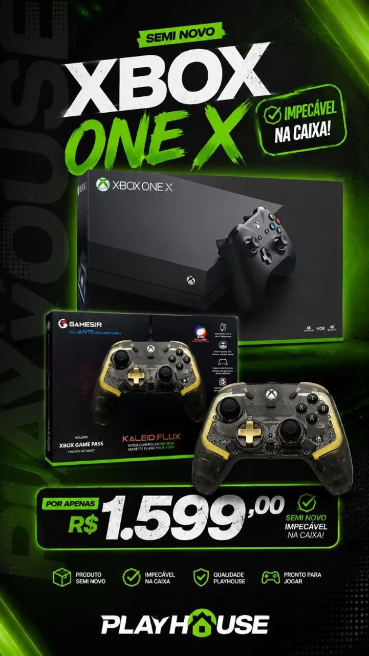 Xbox One X 1 TB impecável na caixa 