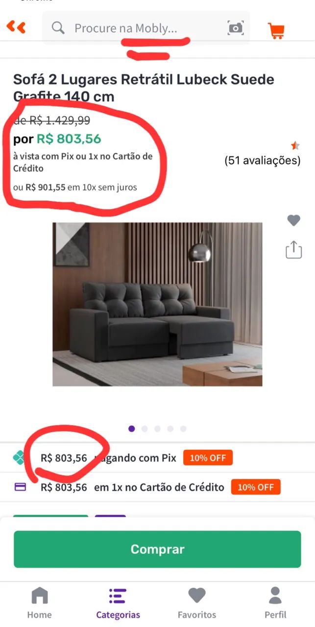 Sofá suede cinza 2 lugares Lubeck (marca Mobly) - Foto 3