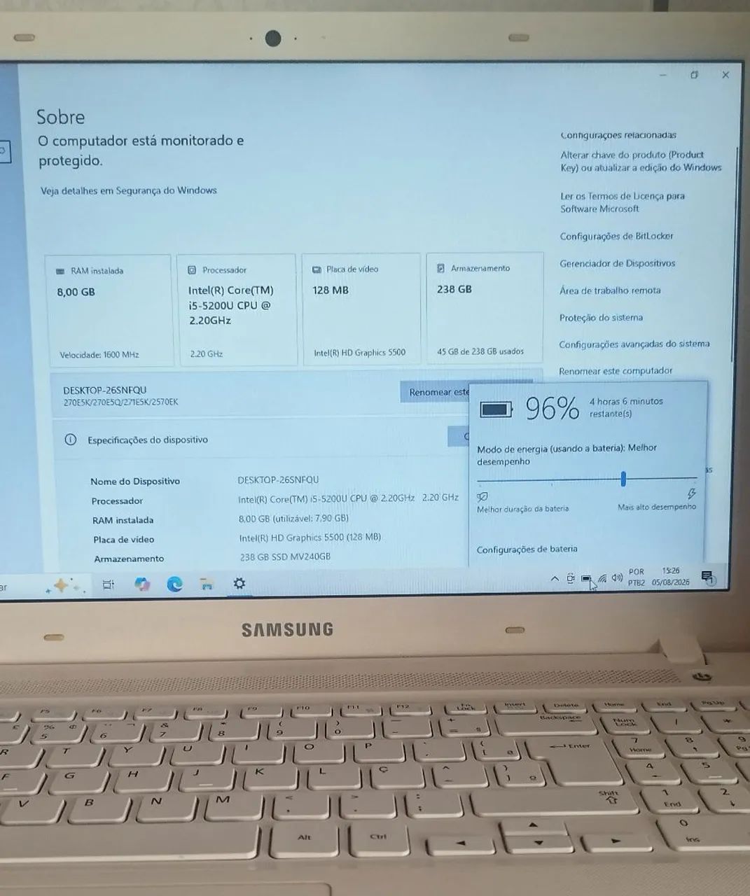 Notebook Samsung i5 , 8GB RAM, SSD 240GB - Foto 2