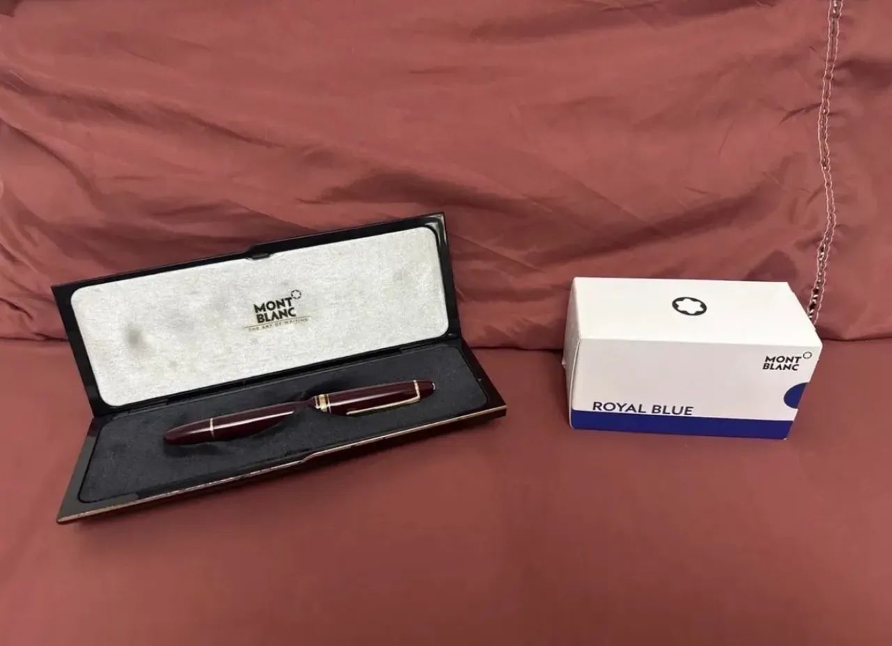 Caneta Tipo Pena Mont Blanc + Tinteiro Azul Mont Blanc