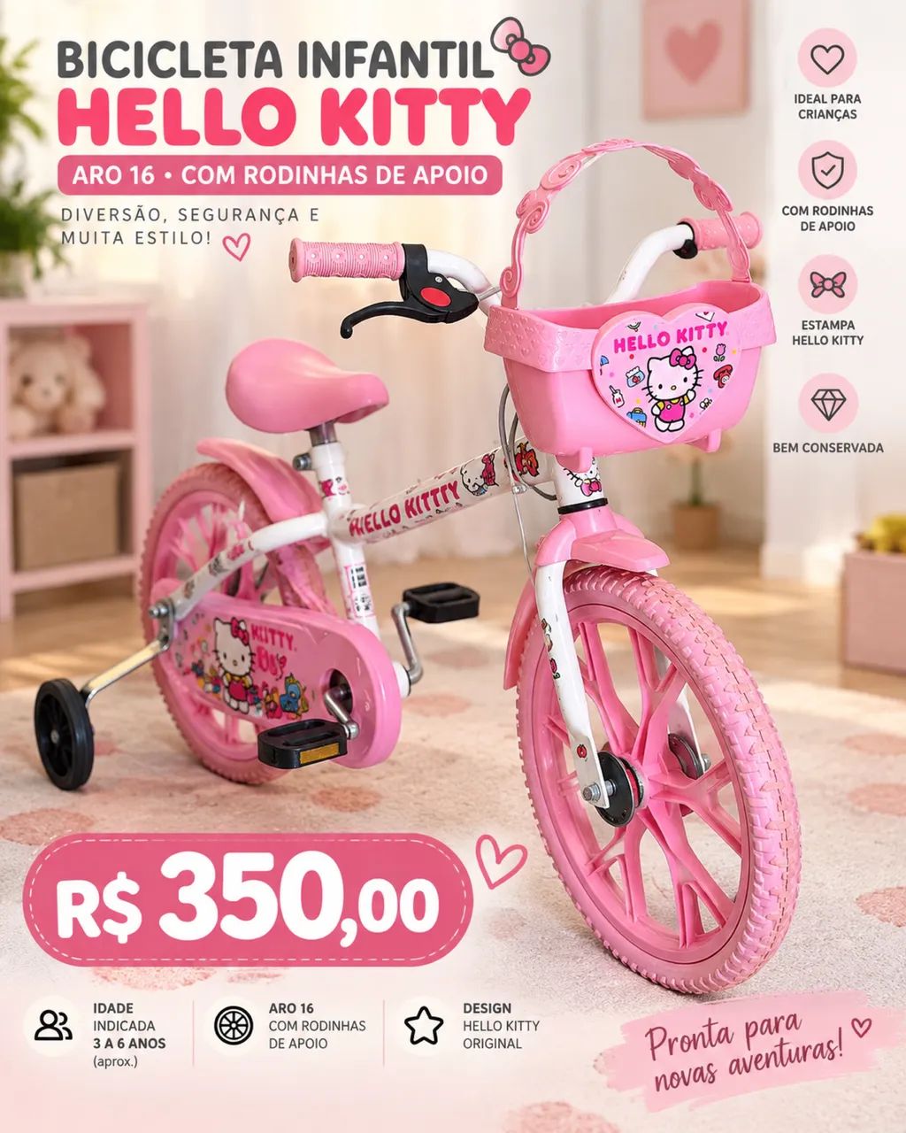 Bicicleta Aro 14 - Hello Kitty - Bandeirante