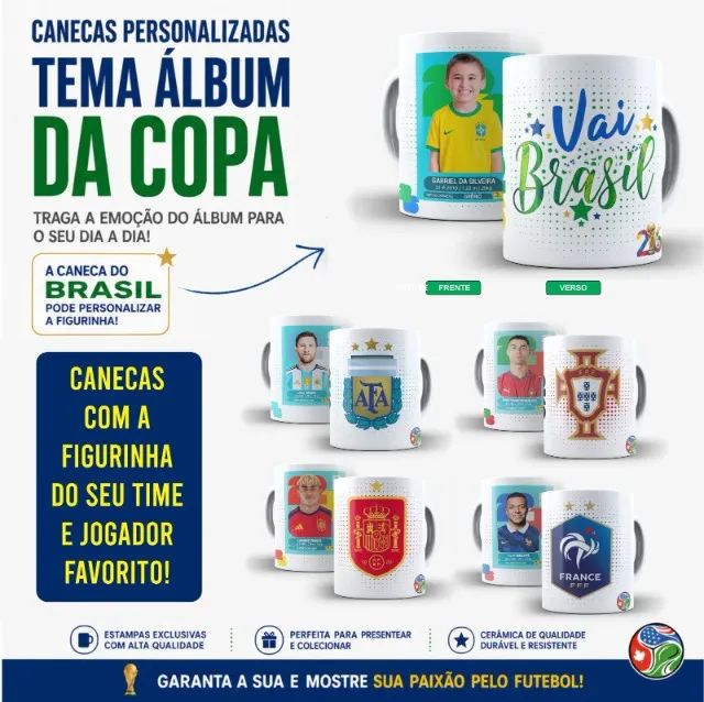 caneca tema figurinhas da copa