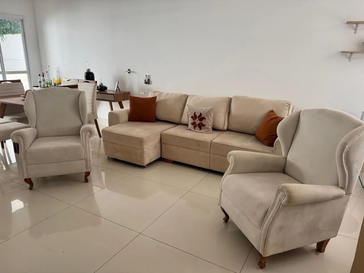 Conjunto de Sala Sofá + 2 Poltronas em Tecido - Foto 2