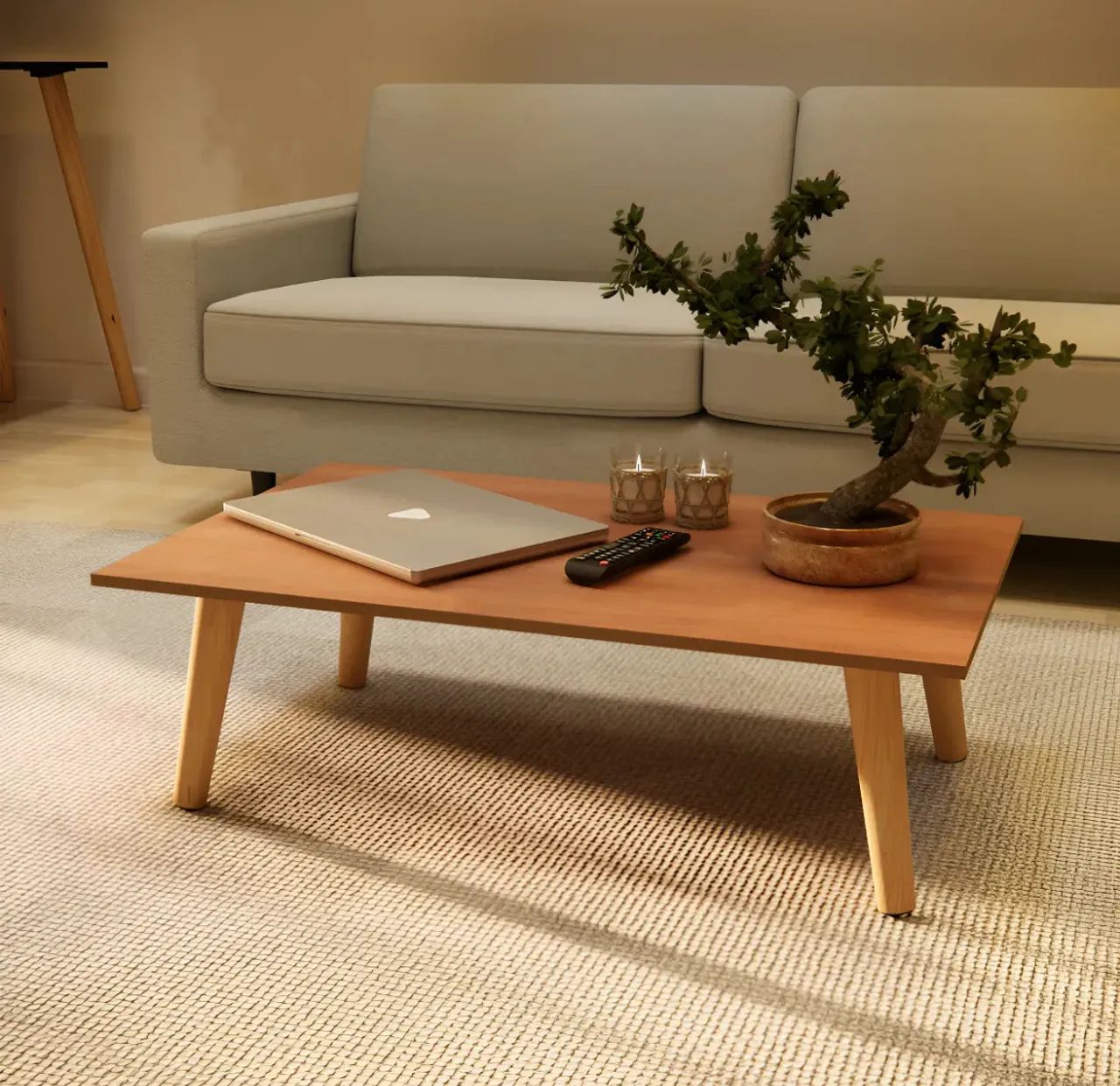 Mesa De Centro Grande 80x42 Retangular Com Pés Em Madeira Cor Freijó - Foto 2