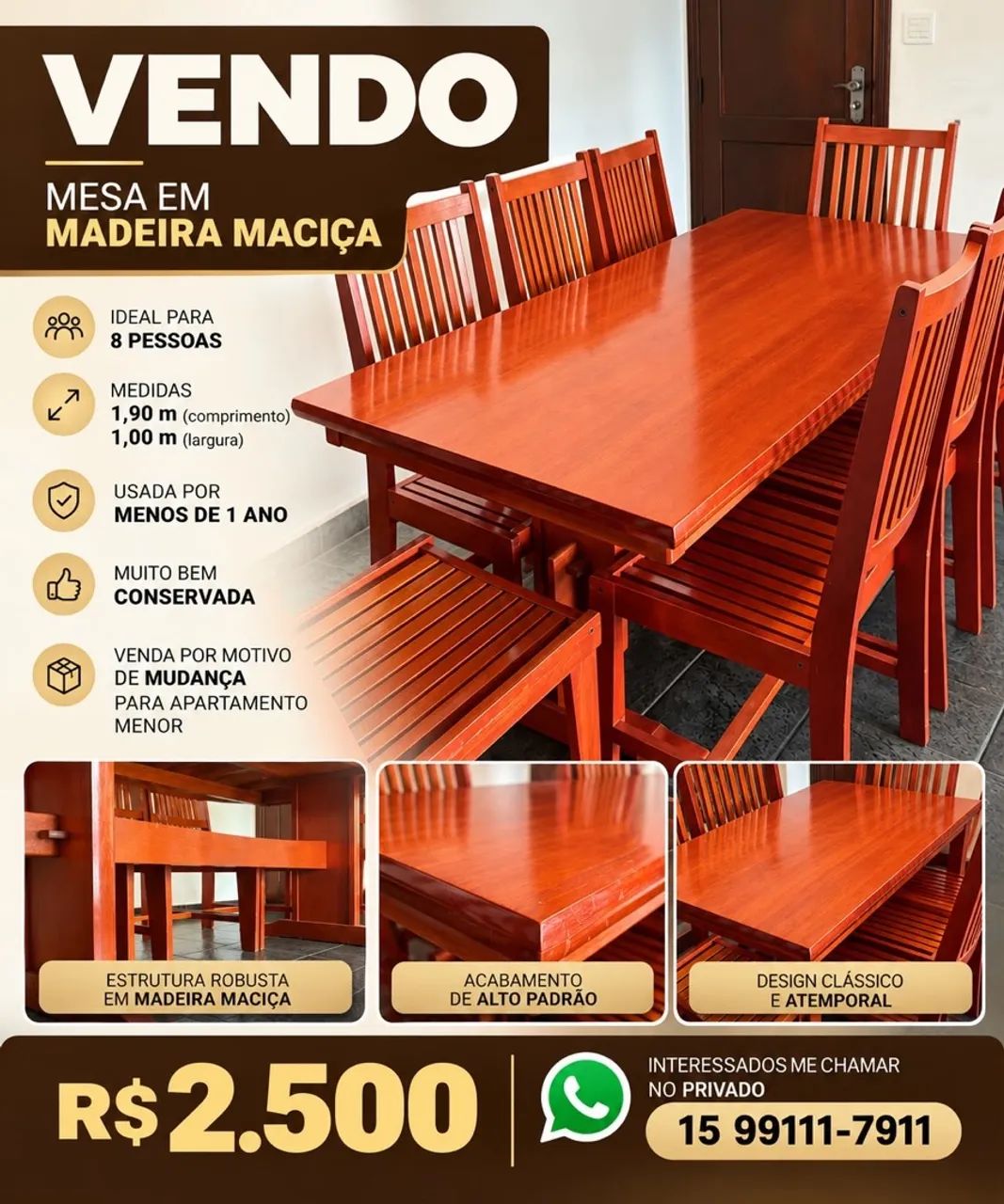 MESA EM MADEIRA MACIÇA 