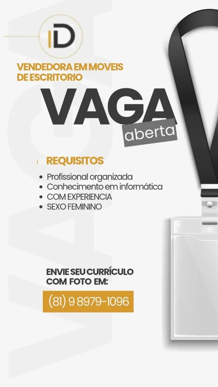 Contratasse vendedora de móveis 