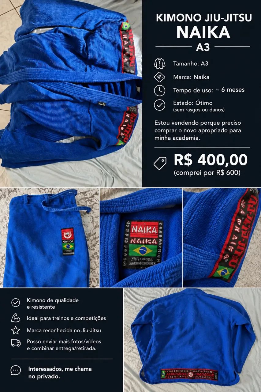 Kimono Jiu Jitsu Naika A3 Azul - Foto 3