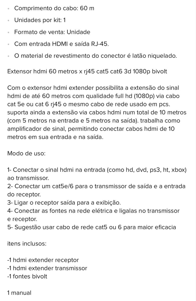 Extensor Hdmi 60m Conversor Via Cabo De Rede Cat 5/6 - Foto 4
