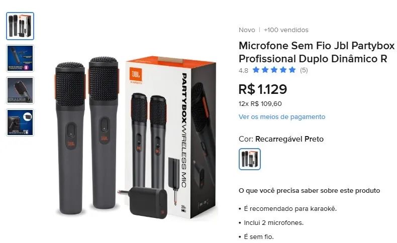 Microfone Sem Fio JBL Duplo - Partybox - Foto 5