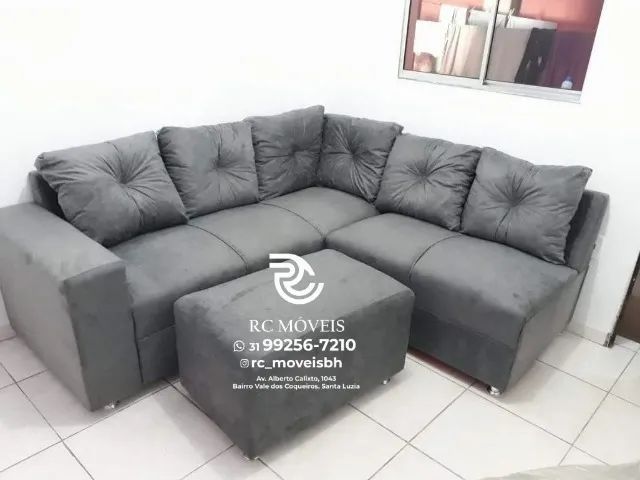 Sofá de Canto com Puff Suede D33 Confortável Direto da Fábrica - Foto 2