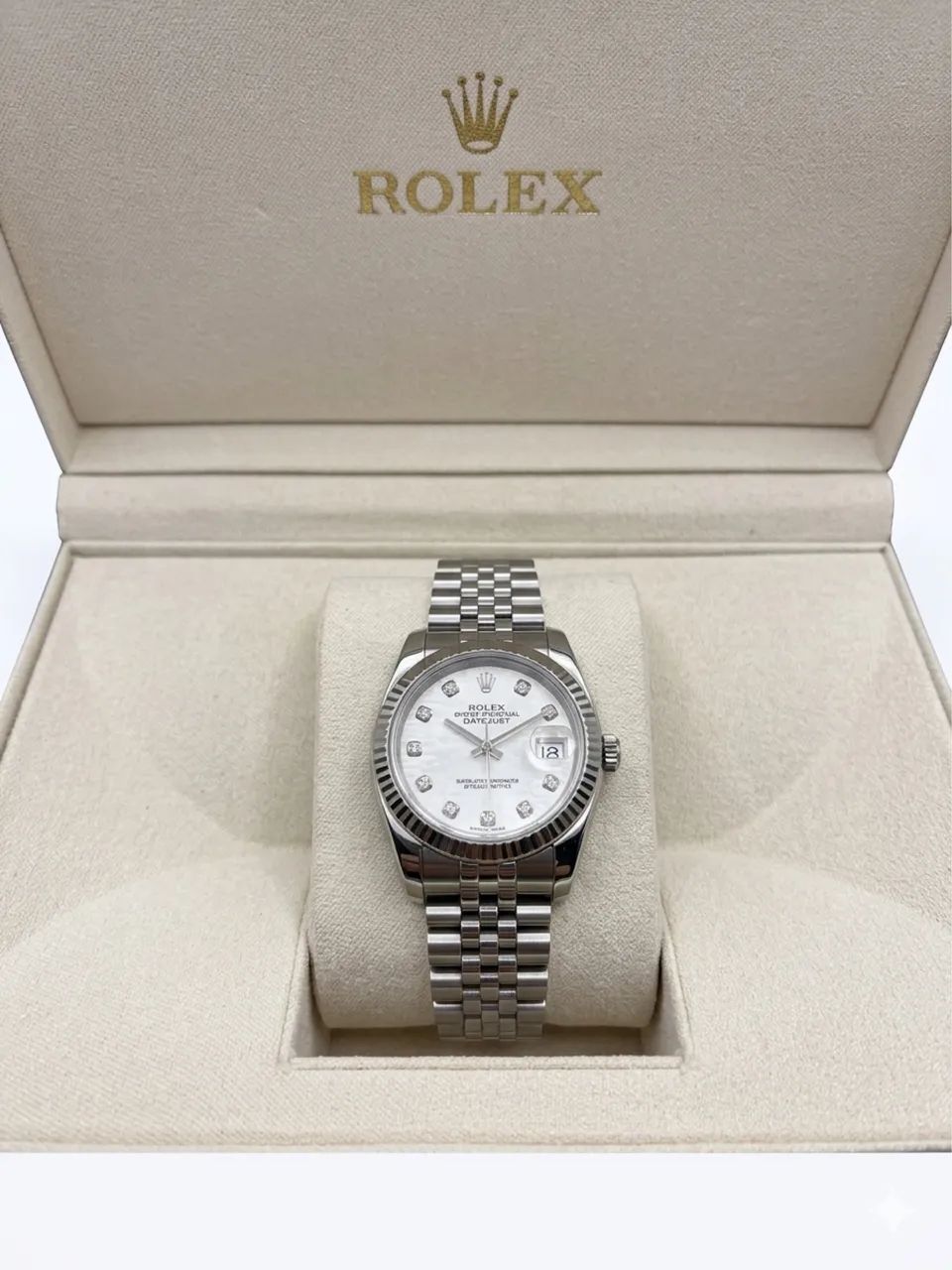 Rolex Datejust Prata com Brilhantes / Caixa e Papéis - Foto 4