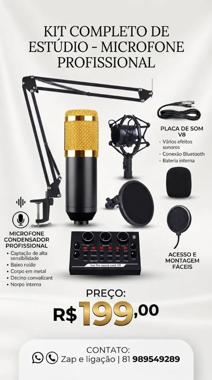 Microfone condensador com mesa 