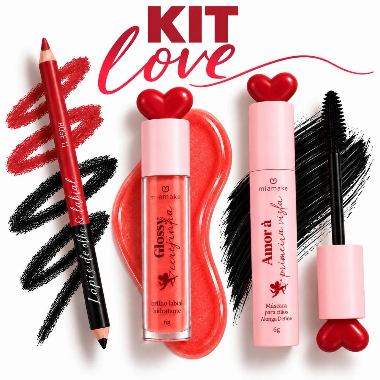 Kit Make - Lápis de olho e labial + Gloss labial + Máscara para cílios - Foto 2