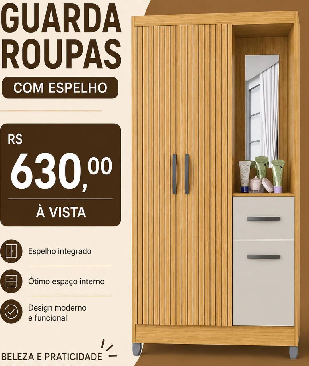 Guarda roupa novo com espelho 