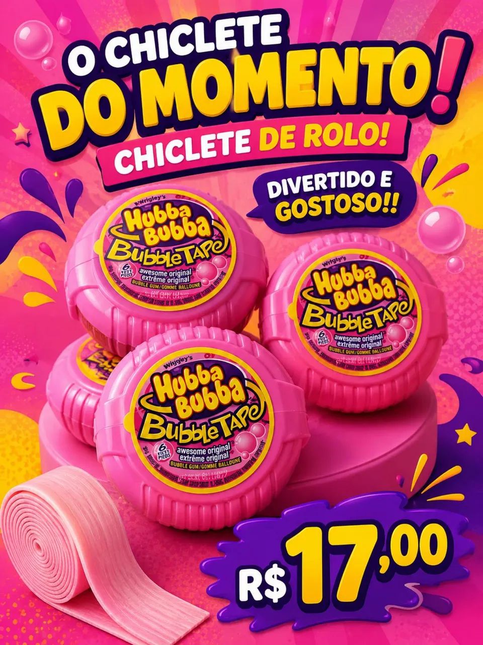 Gomas de mascar em rolo