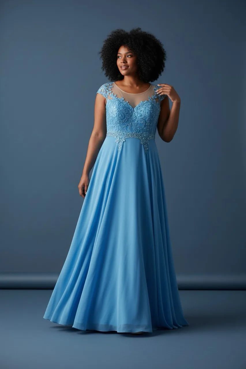 Vestido Longo Azul Serenity Renda (Plus Size)