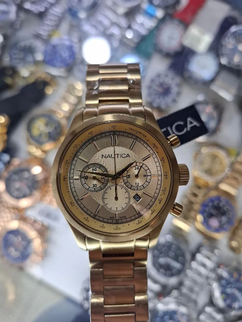 Relógio NAUTICA ORIGINAL, MODELO A22619G MULTIFUNCIONAL DOURADO  - Foto 5