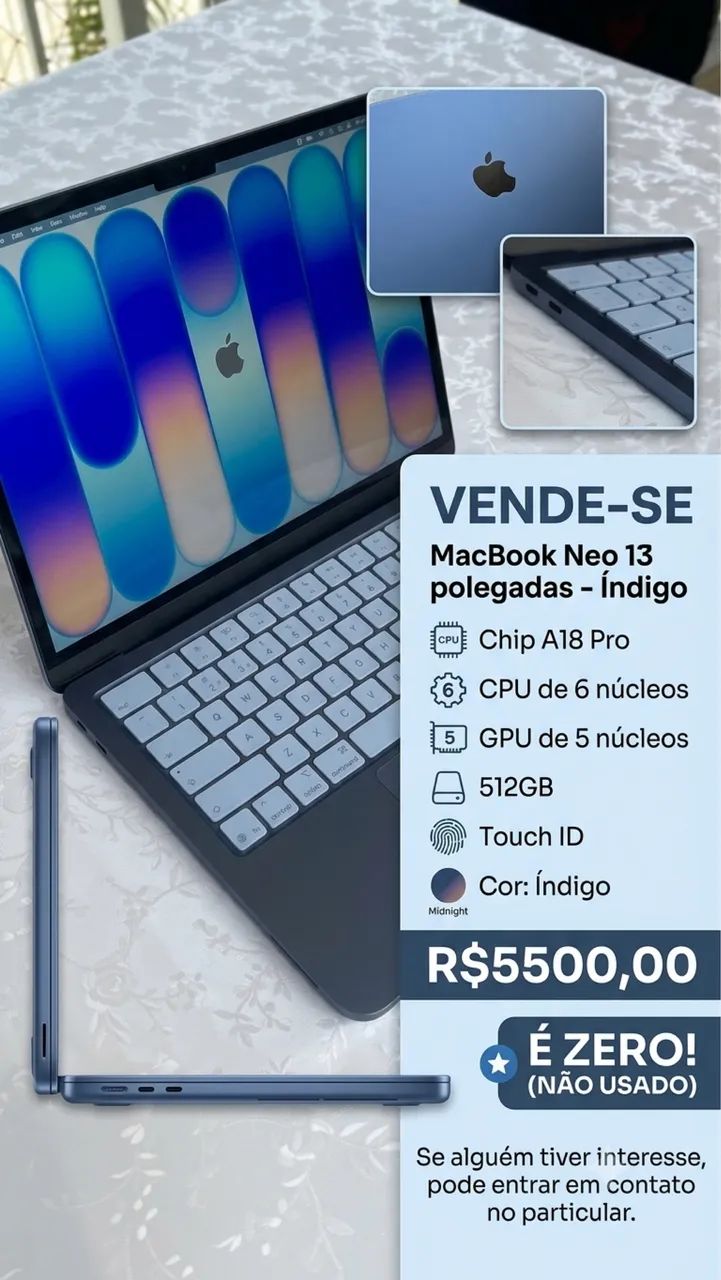 MacBook Neo Touch ID 512gb Índigo - Notebooks - Santo Amaro, São