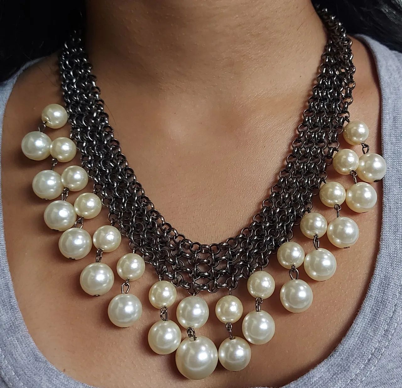 Colar bijoux pérolas faux com metal - Foto 2