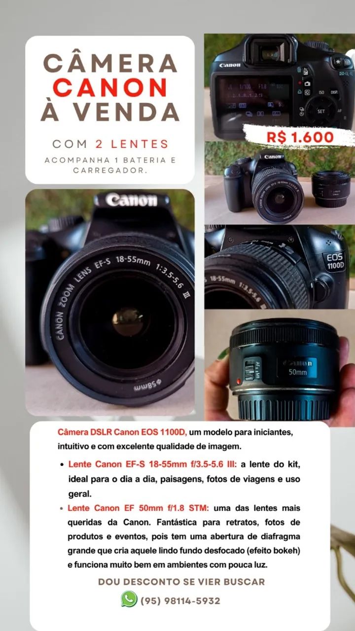 VENDO Kit Canon EOS 1100D (Semi-nova e Pouco Usada!)