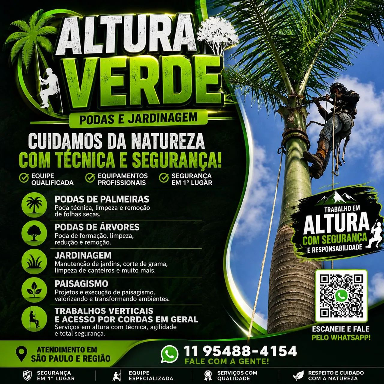 Serviços de podas de arvores ou palmeiras.eiras altas e jardinagem 