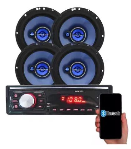 Kit Combo 4 Alto Falantes 6 Polegadas +Auto Rádio Carro Fone Usb Bluetooth - Foto 4