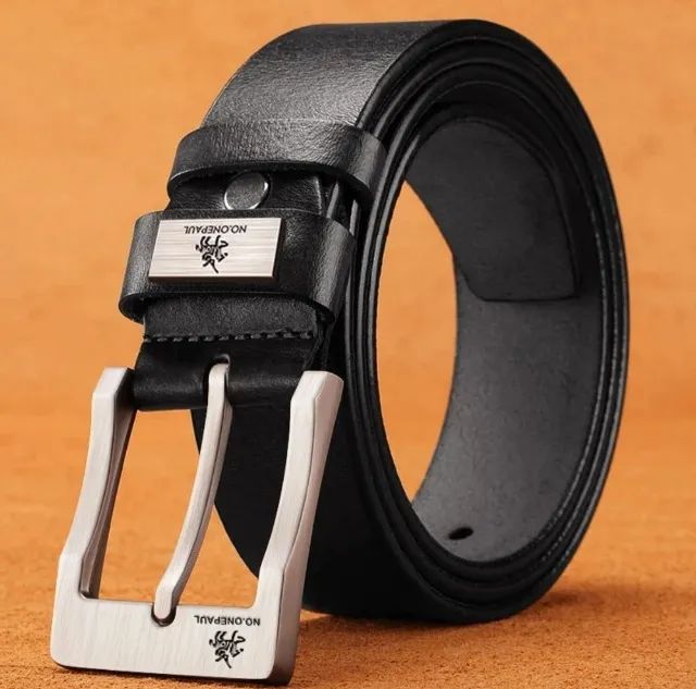 Cinto de Fivela de Couro Genuíno Masculino - Preta