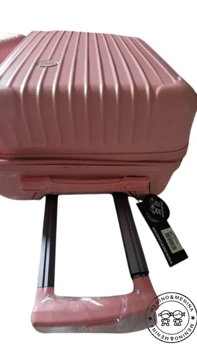 Conjunto Mala De Bordo 10kg  c/ Rodas 360° E Frasqueira - ROSA  - anti furto - Foto 2