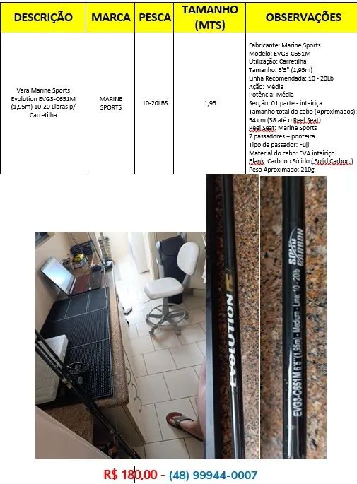 Vara Marine Sports Evolution EVG3-C651M (1,95m) 10-20 Libras p/ Carretilha