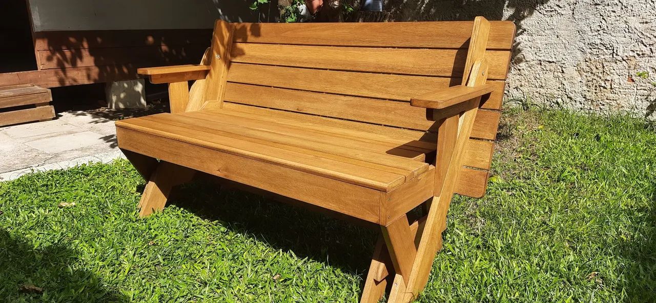 Banco Vira Mesa em madeira maciça Eucalipto  - Foto 2