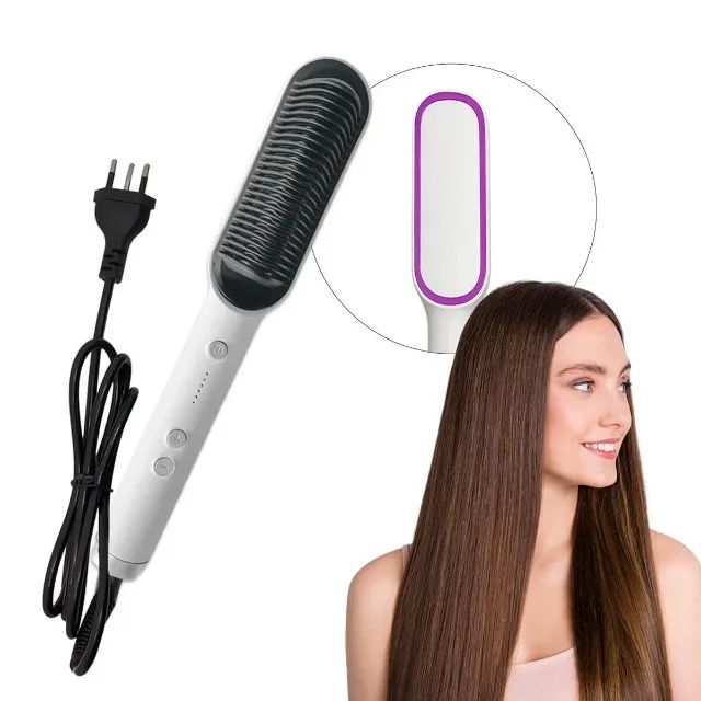 Escova Alisadora Portátil Bivolt com Luz Indicadora