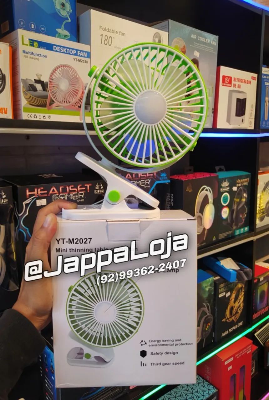 Mini Ventilador de Mesa Recarregável Tipo-C com Pregador