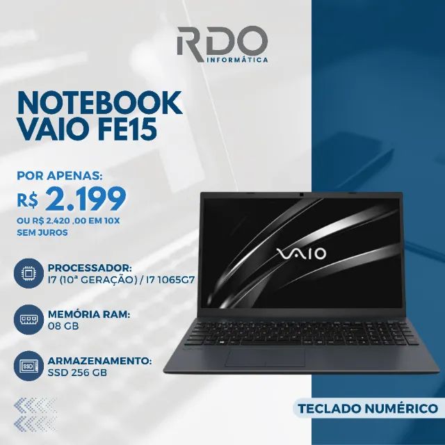 Notebook Vaio FE15 i7 10ª 8GB SSD 256GB | Notebook potente de alta performance!