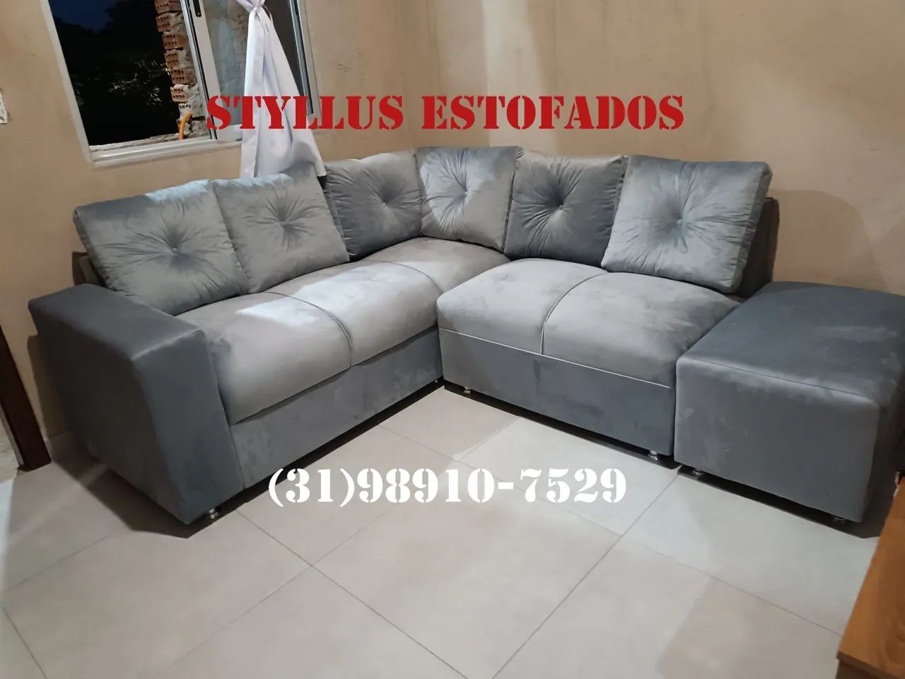 Sofá de Canto Cinza - Novo