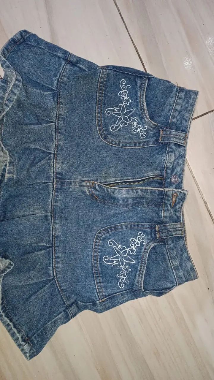 Saia Jeans com Bordado