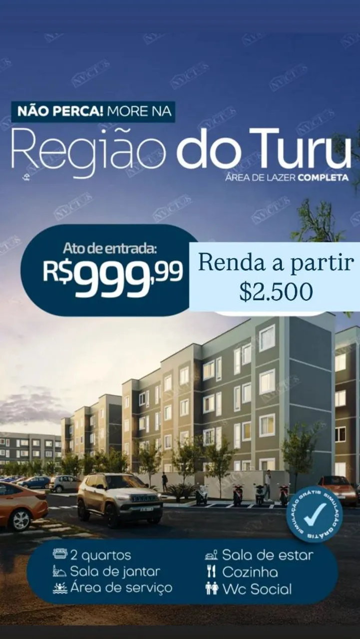 APARTAMENTO na PLANTA com entrada de R$ 999,99 REAIS e financiamento facilitado.