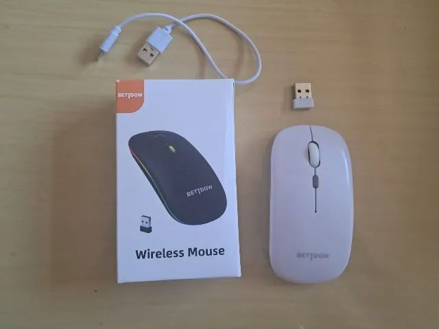 Mouse Sem Fio Para Tablet Notebook PC Recarregável Rgb Branco