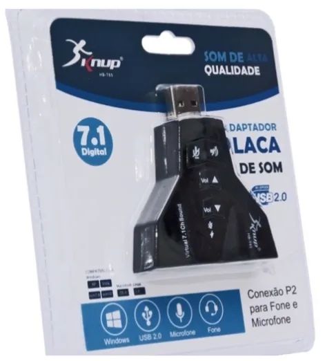 Adaptador Usb placa De Som Audio 7.1 Knup HB-T65 para Pc e Notebook