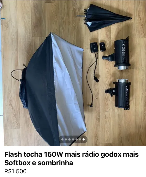 2 Flash 150W Greika e Sombrinha mais disparador Godox.