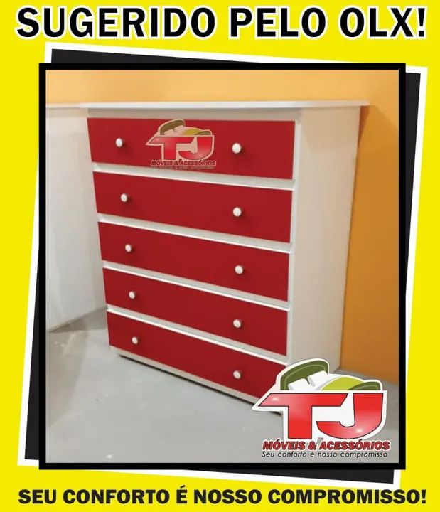 Cômoda vermelha 5 gavetas 