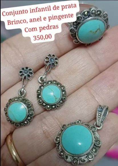 Conjunto de prata adolescente com pedras e marcassita