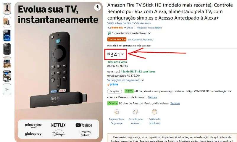 Amazon Fire Stick TV + Cabo Adaptador Ethernet - 2 por 1 - NOVO - Foto 5