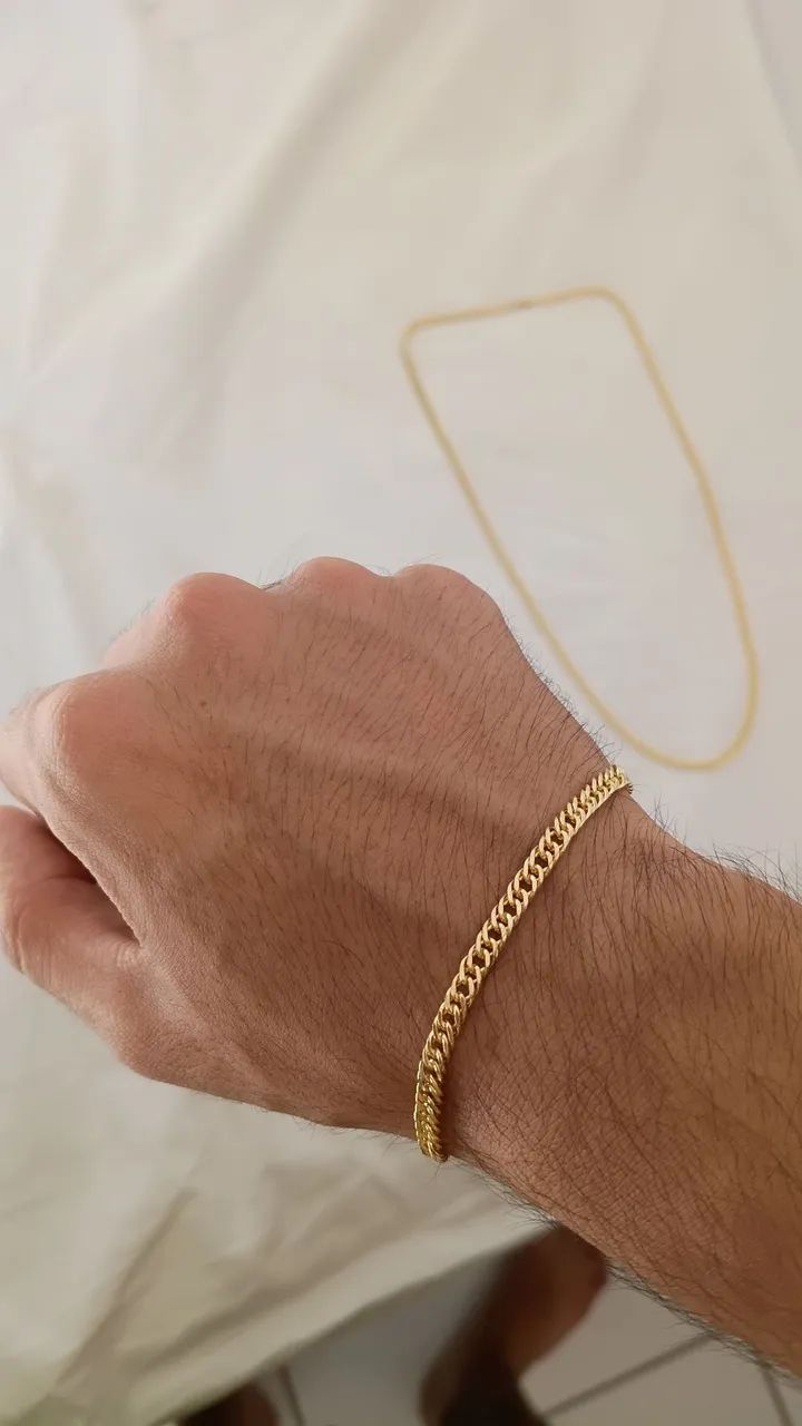 PULSEIRA ELO DUPLO 4MM 21CM MOEDA ANTIGA 