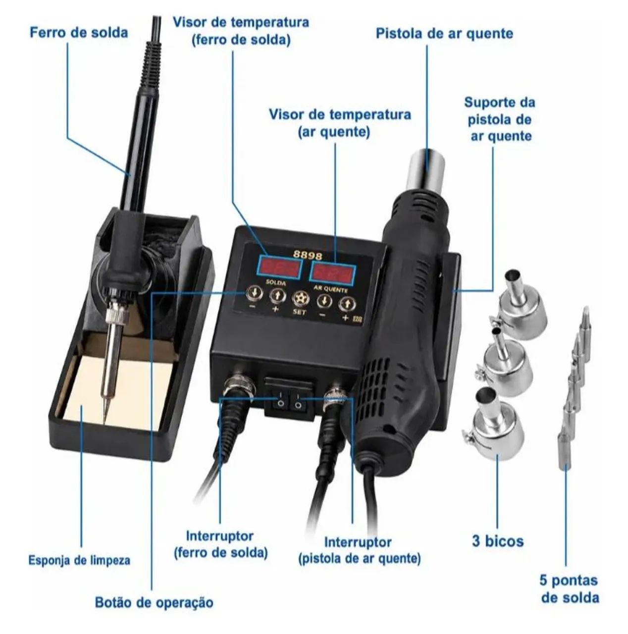 ESTAÇÃO DE SOLDA LCD 2 EM 1 - Foto 2