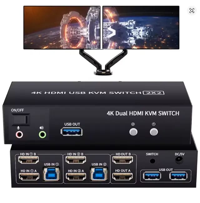 Switch KVM HDMI para Dois Monitores 2X2 4K 60Hz USB 3.0 - Foto 2