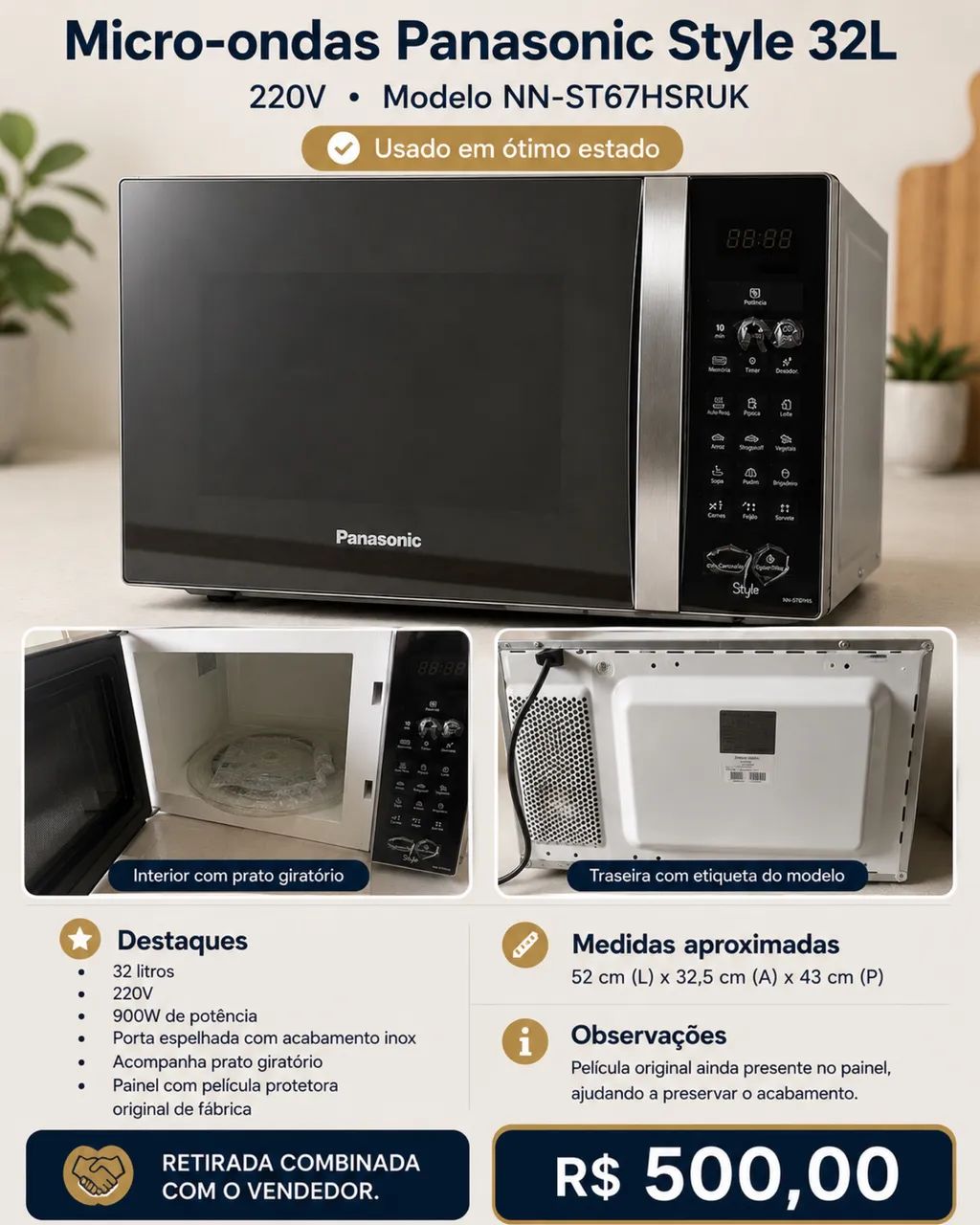 Microondas Espelhado Panasonic 220V- 32 L