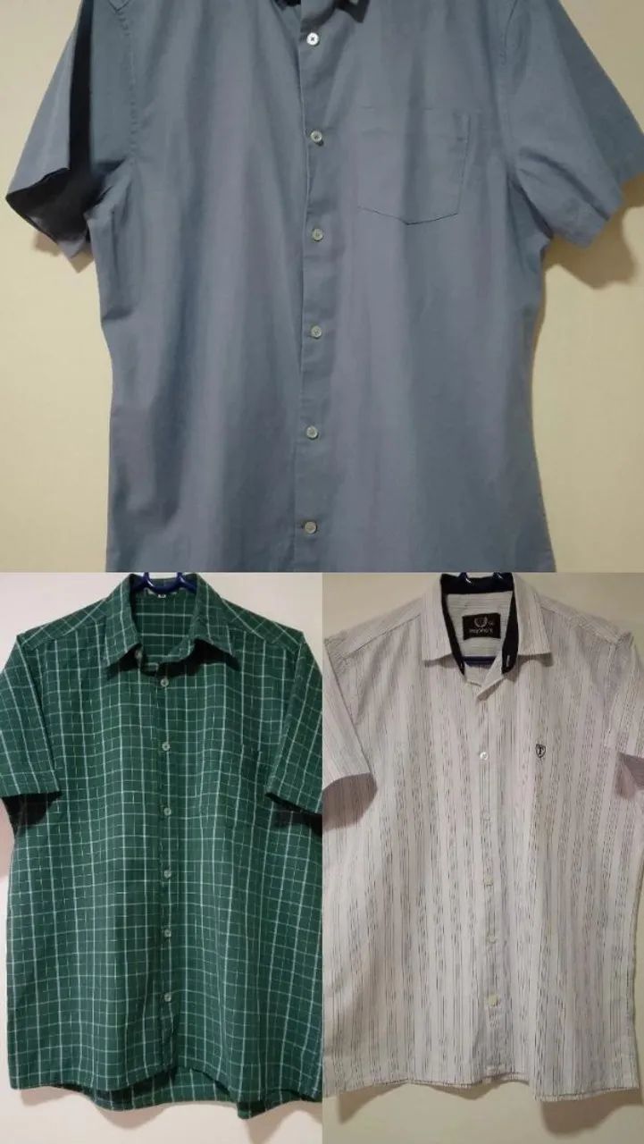 3 camisas de tecido e botão.