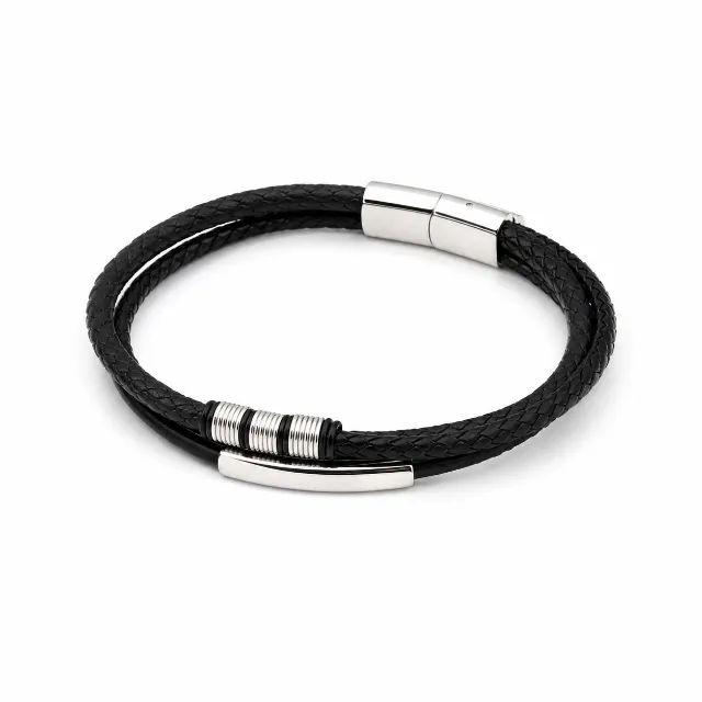 Pulseira Masculina Vintage com fechamento de imã - cor preta