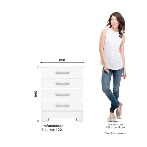 Cômoda com 4 gavetas Branca ou Amadeirada - Foto 4